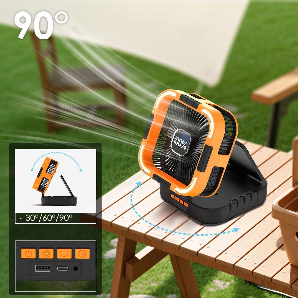 Solar camping fan with LED light