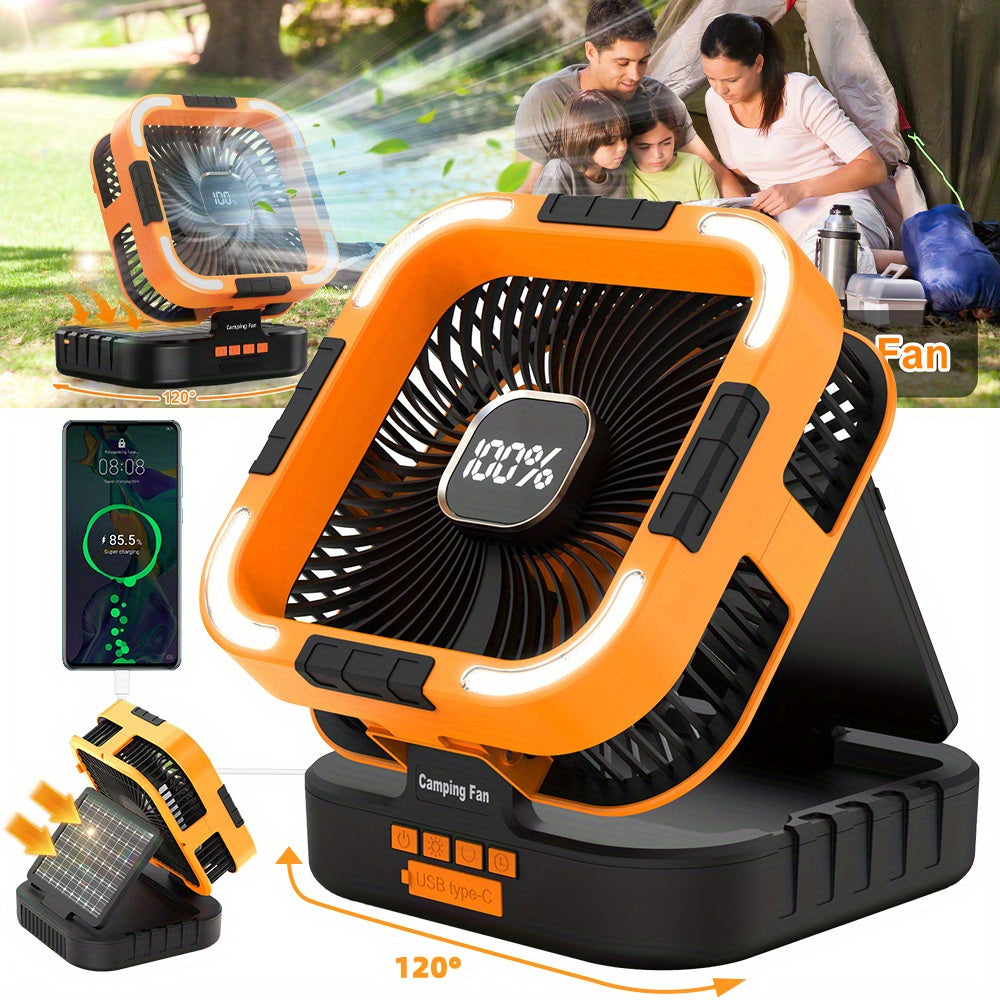 Solar camping fan with LED light