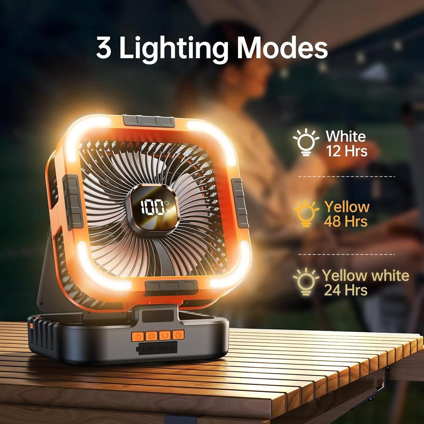 Solar camping fan with LED light