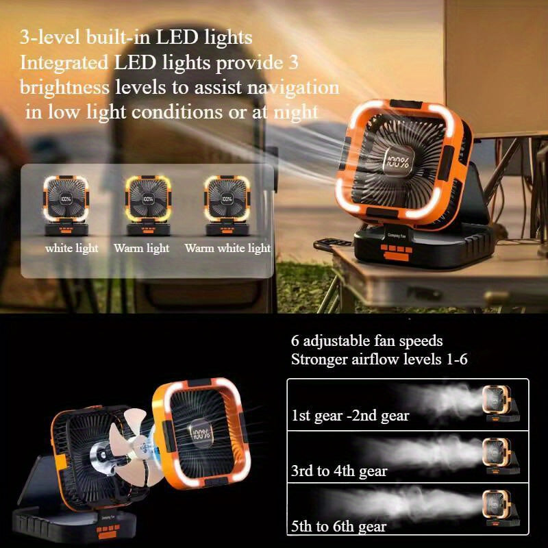 Solar camping fan with LED light