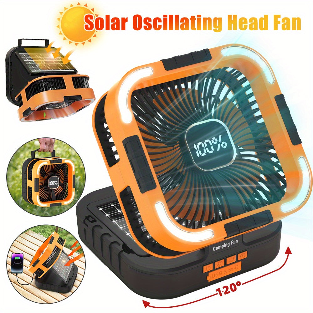 Solar camping fan with LED light