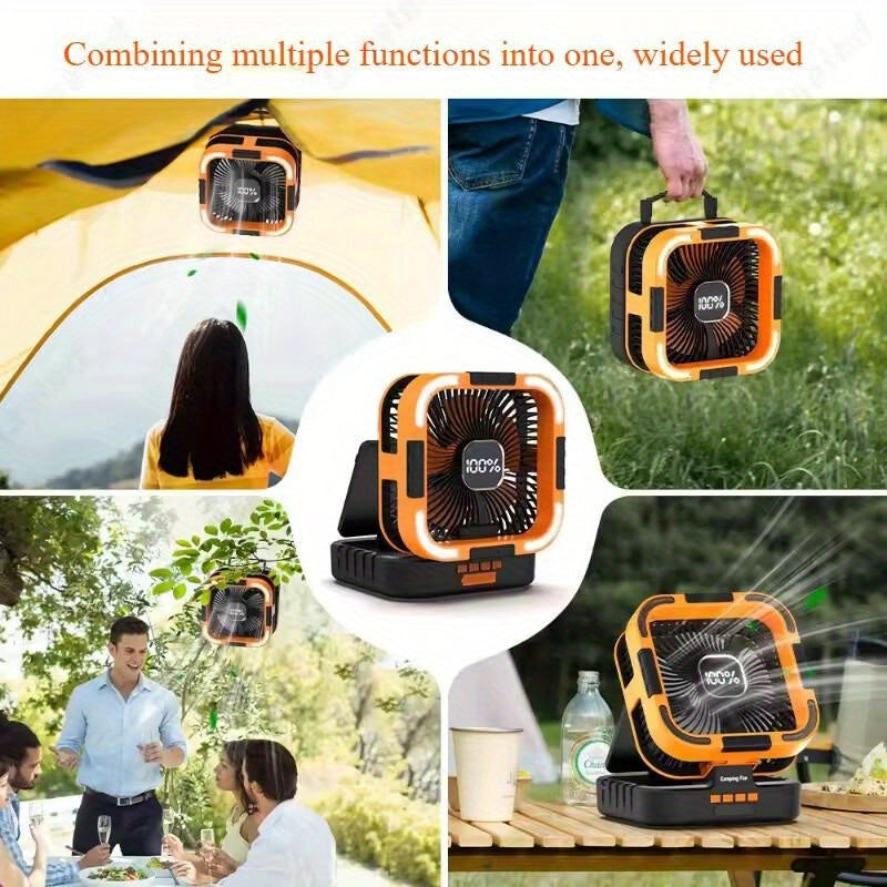 Solar camping fan with LED light