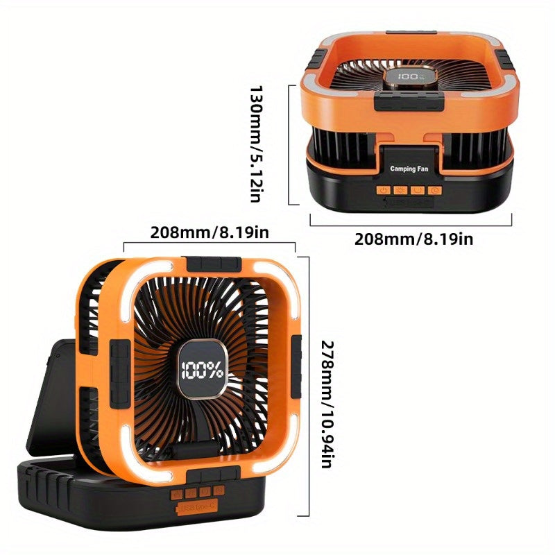 Solar camping fan with LED light
