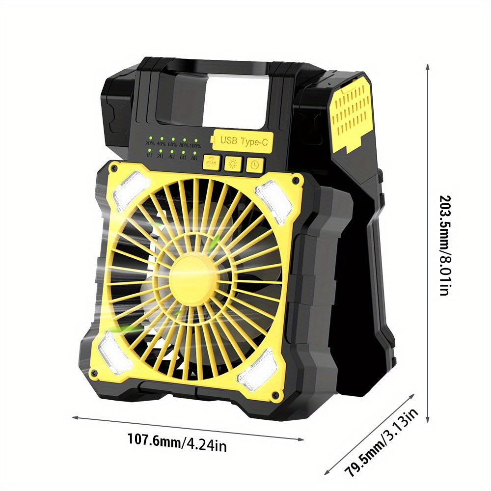 Solar camping fan with LED light
