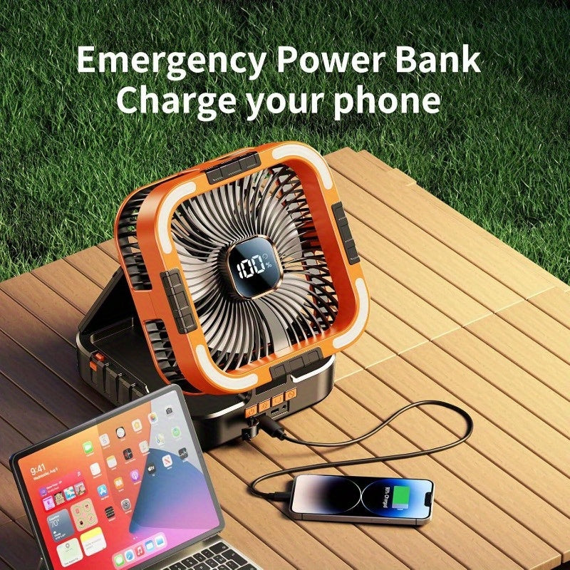 Solar camping fan with LED light